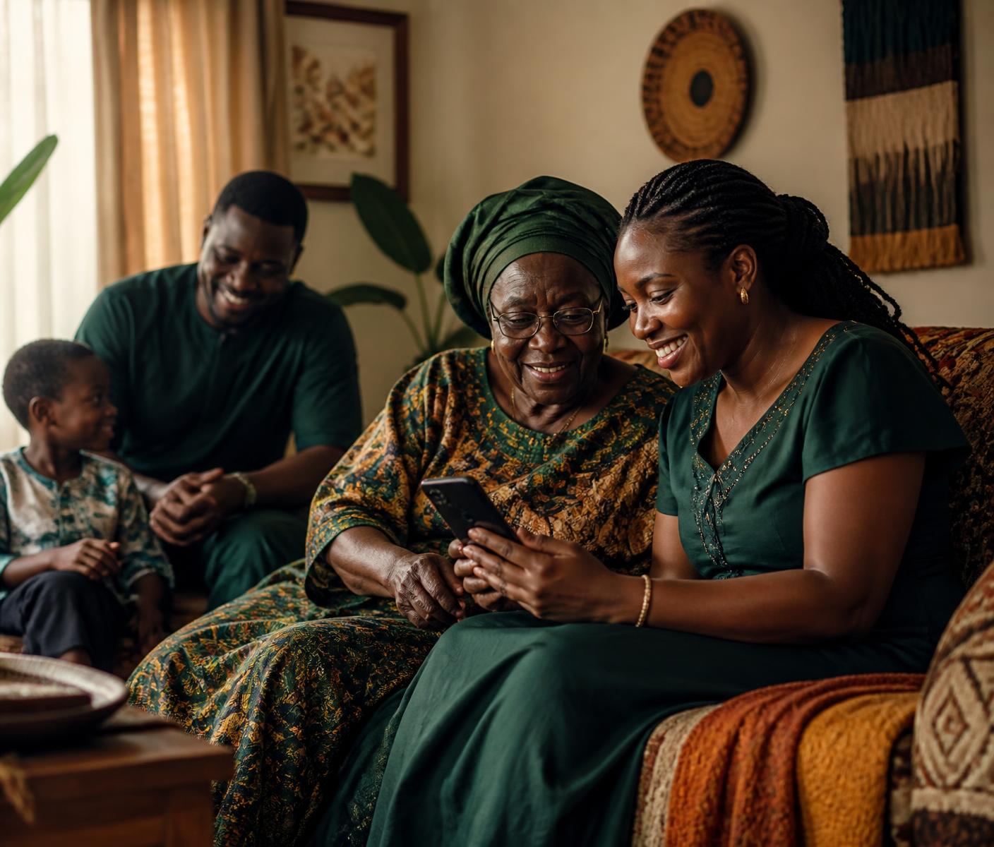 Nigerian family reviewing their savings